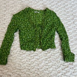 Reformation Green Floral Tie Top